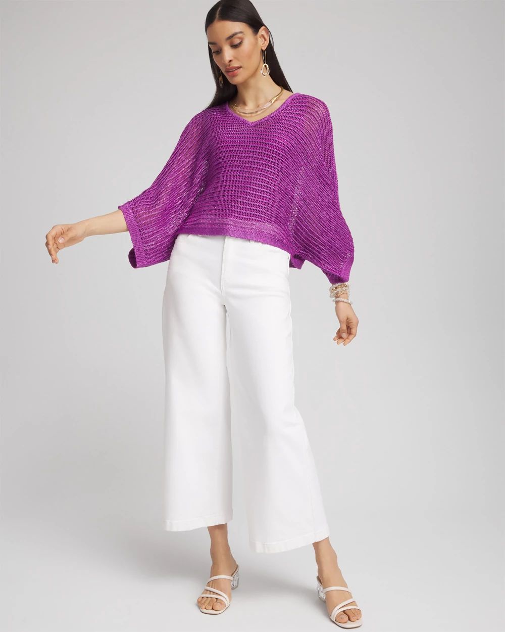 売れ筋商品|||ジェイエムコレクション カットソー トップス レディース Women's Solid V-Neck Tiered Poncho Top, Exclusively at Macy's Pink Cryst V-neck Sequin Knit Poncho | Chico's
